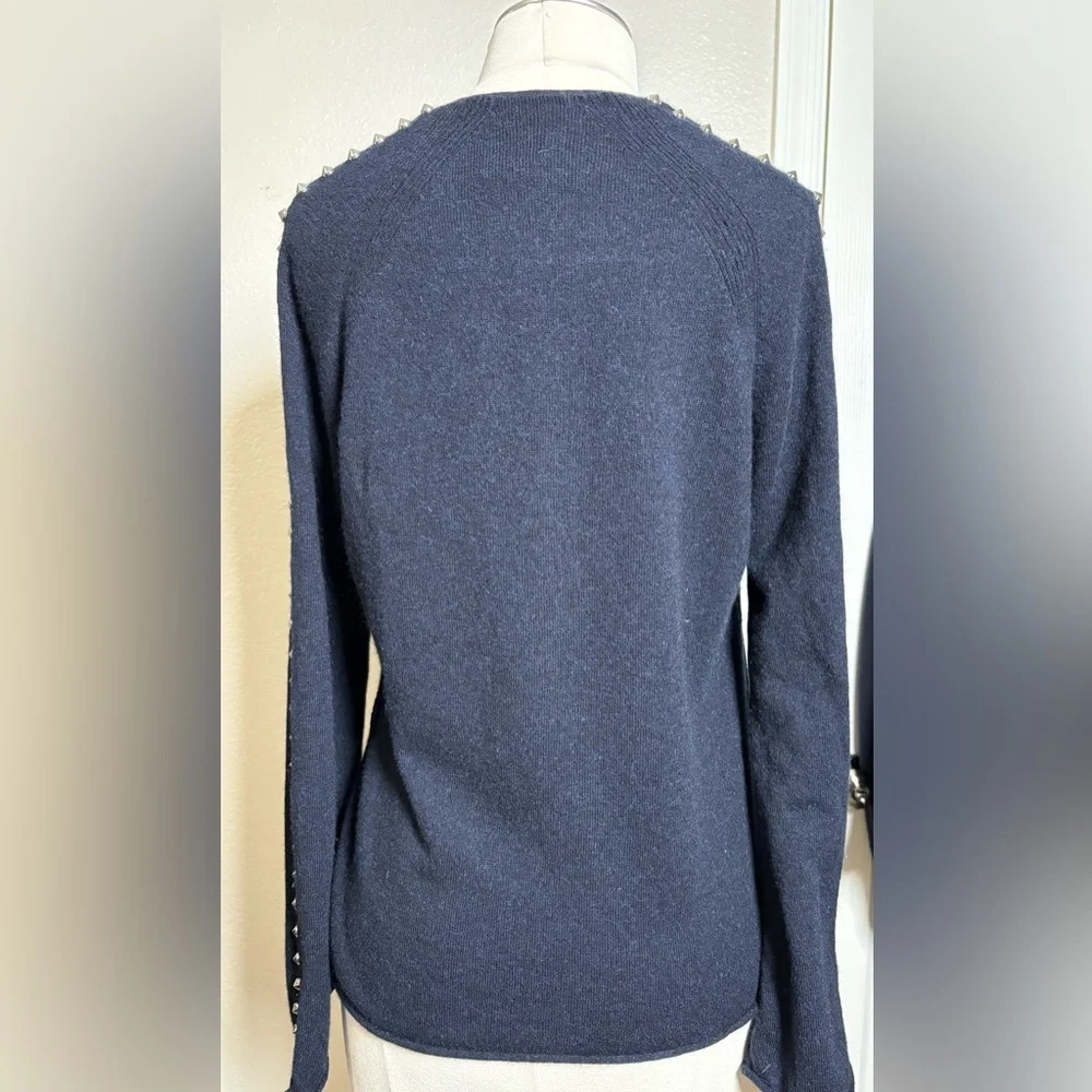 Zadig & Voltaire Lemy Navy Sweater Open Front Cardi w Stud Detail Down Sleeves - Picture 4 of 13